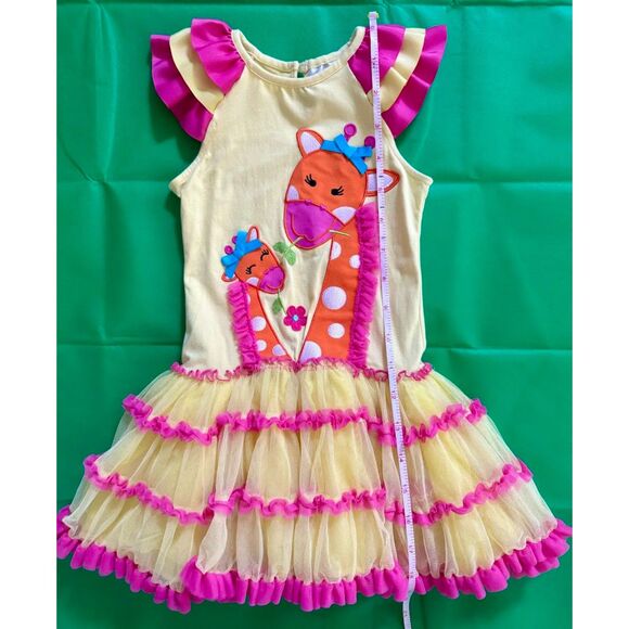 Emily Rose Girls Yellow & Pink Dress. Giraffe Size 7, Tulle Sleeveless - Picture 3 of 4